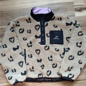 Ivory Ella Leopard Sherpa Pullover 1/4 Zip Women’s Oversized Large